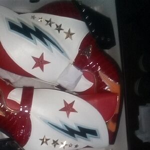 Red and White Ankle Boots with Star Design